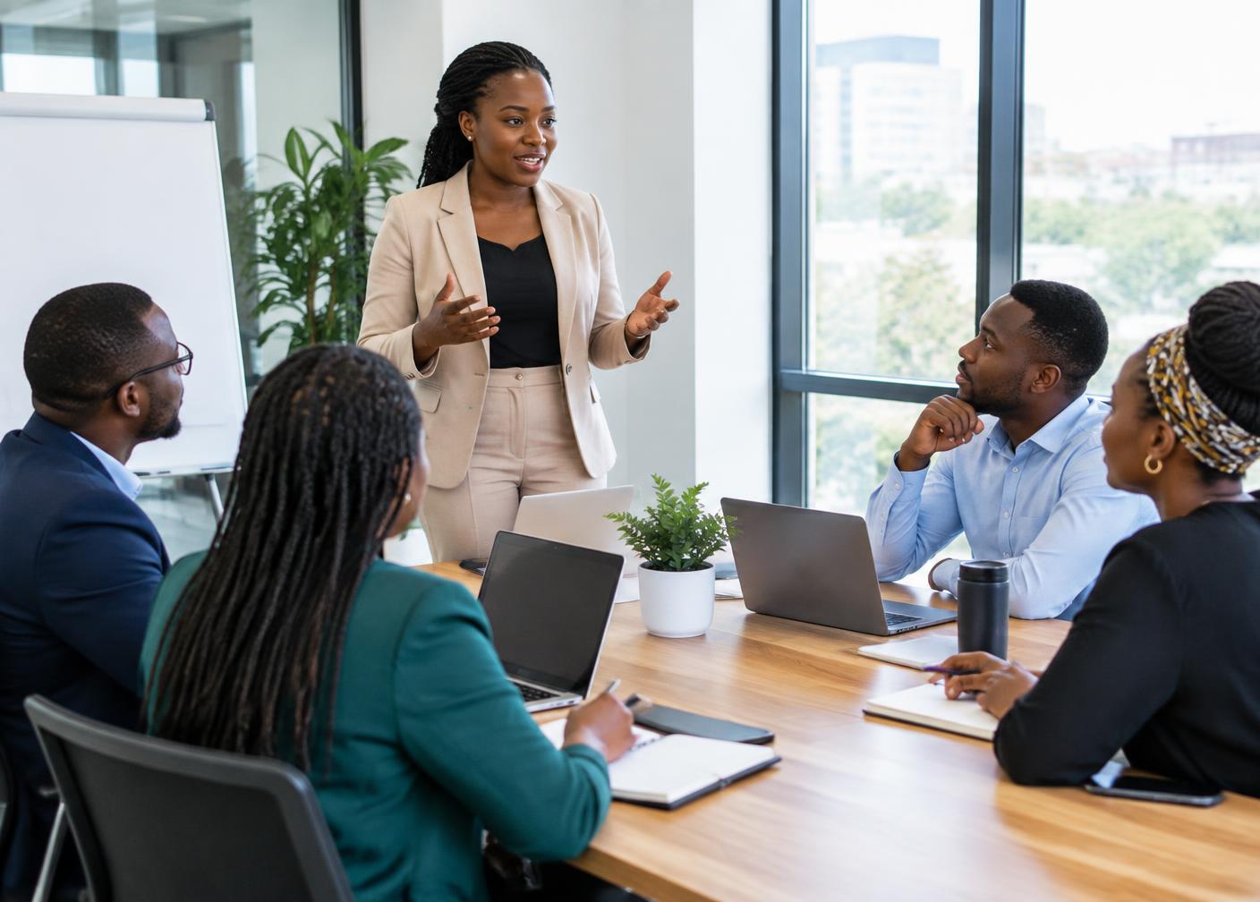 A facilitator leading a corporate training session